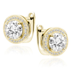 Cercei argint placati cu aur galben cu tortita si pietre DiAmanti Z1072DEG_W-DIA (Argint 925‰ 4,1 g.)